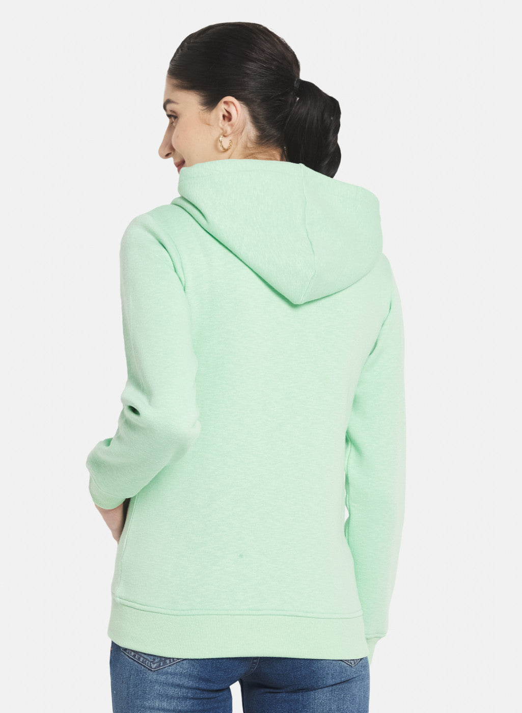 Women Sea Green Solid Sweatshirt