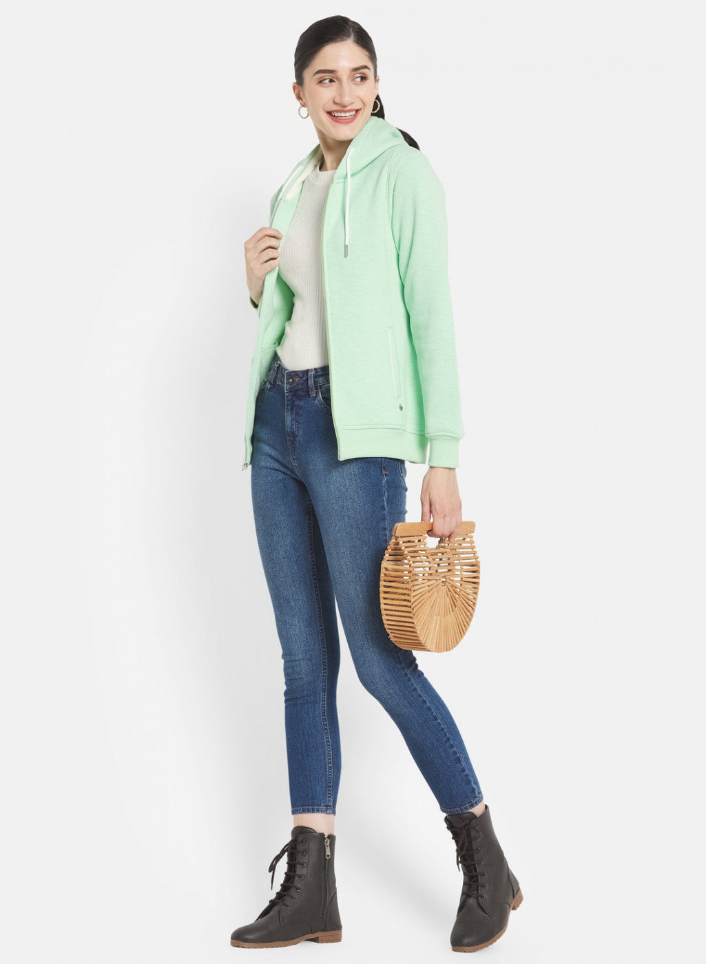 Women Sea Green Solid Sweatshirt