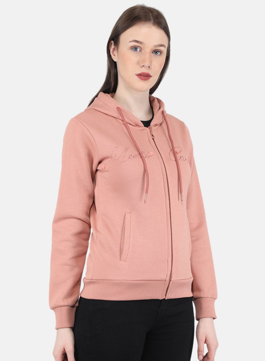 Women Peach Embroidered Sweatshirt