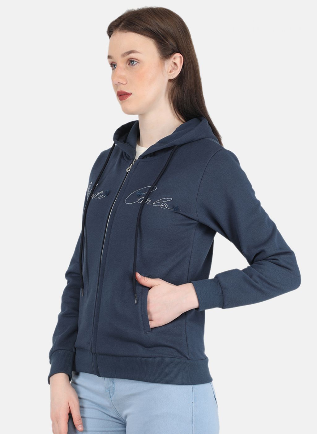 Women Grey Embroidered Sweatshirt