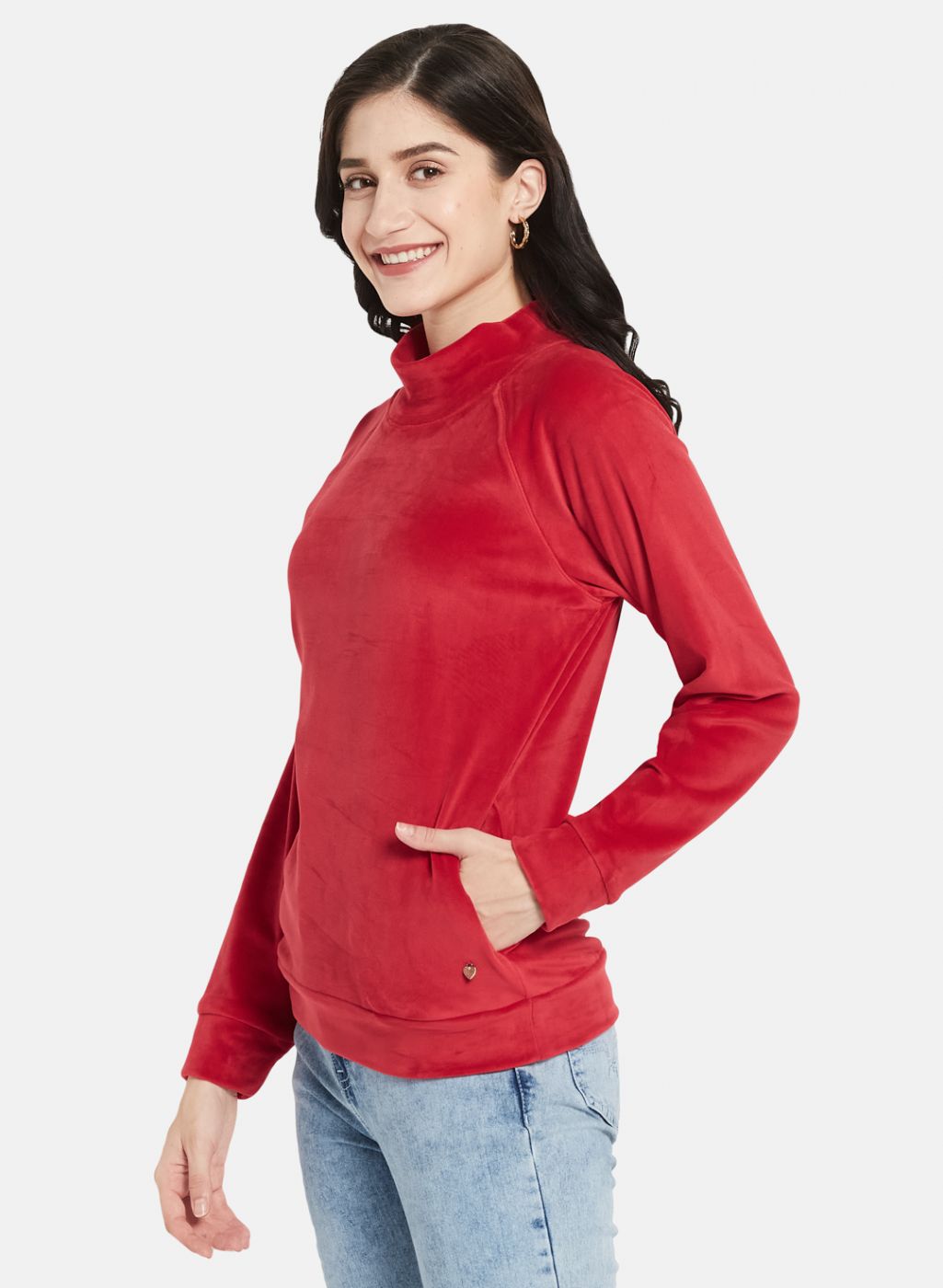 Women Red Solid Sweatshirt
