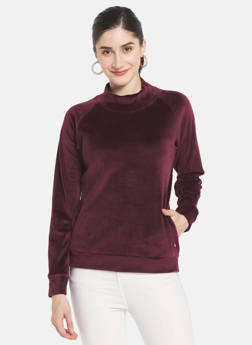 Women Maroon Solid Sweatshirt