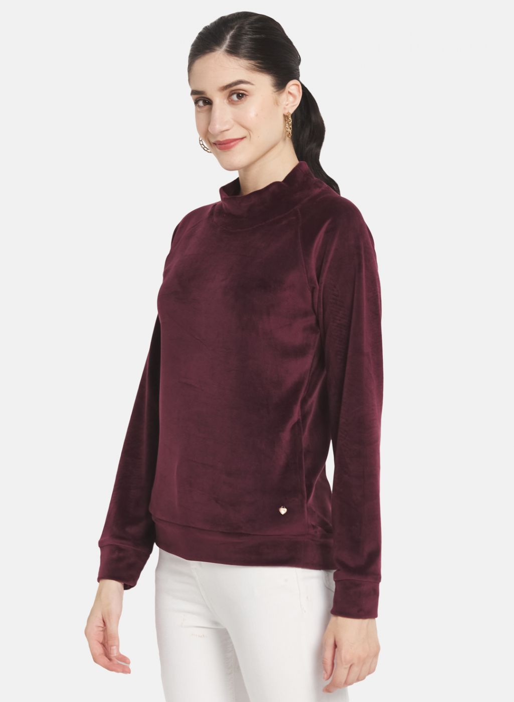 Women Maroon Solid Sweatshirt