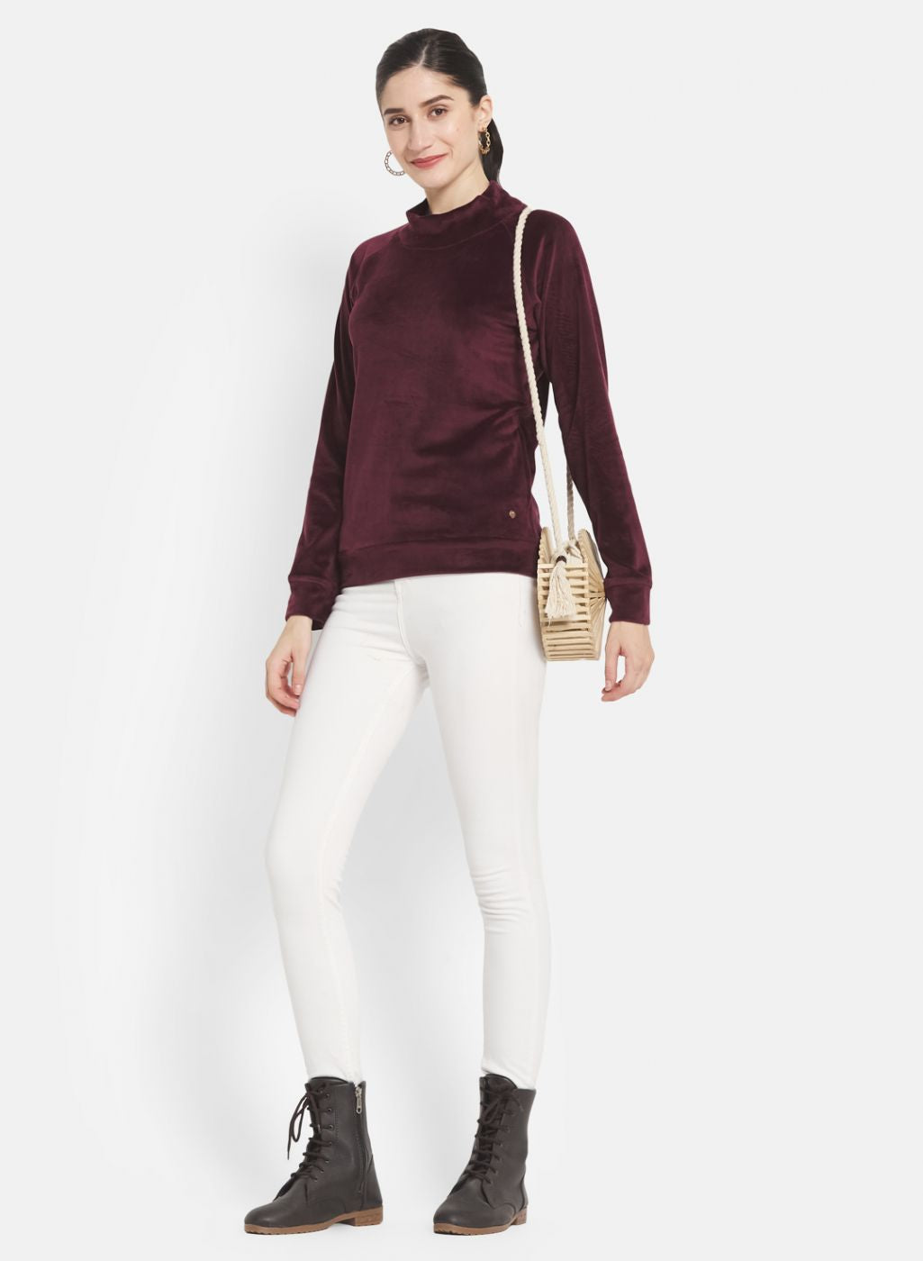 Women Maroon Solid Sweatshirt