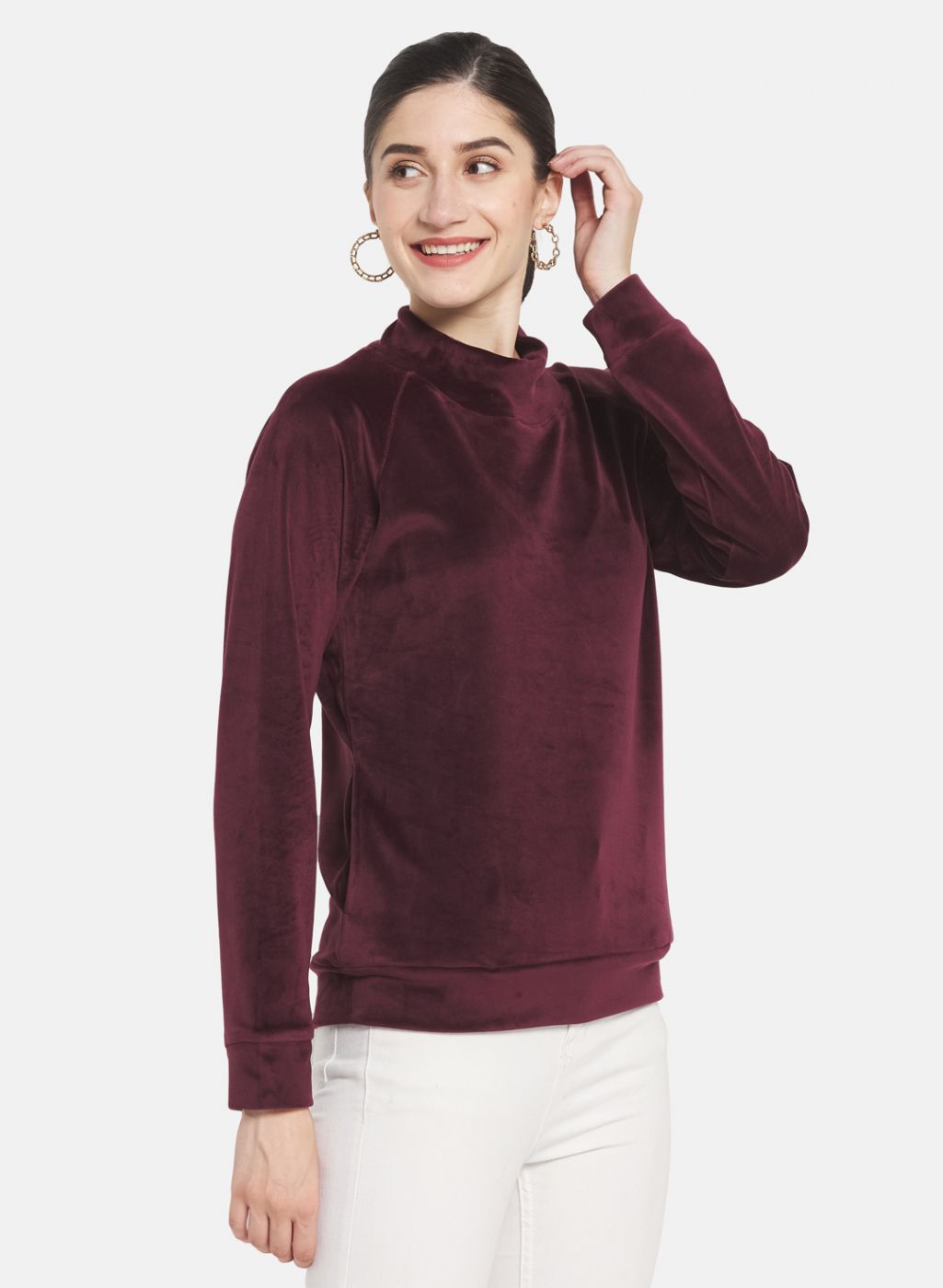Women Maroon Solid Sweatshirt