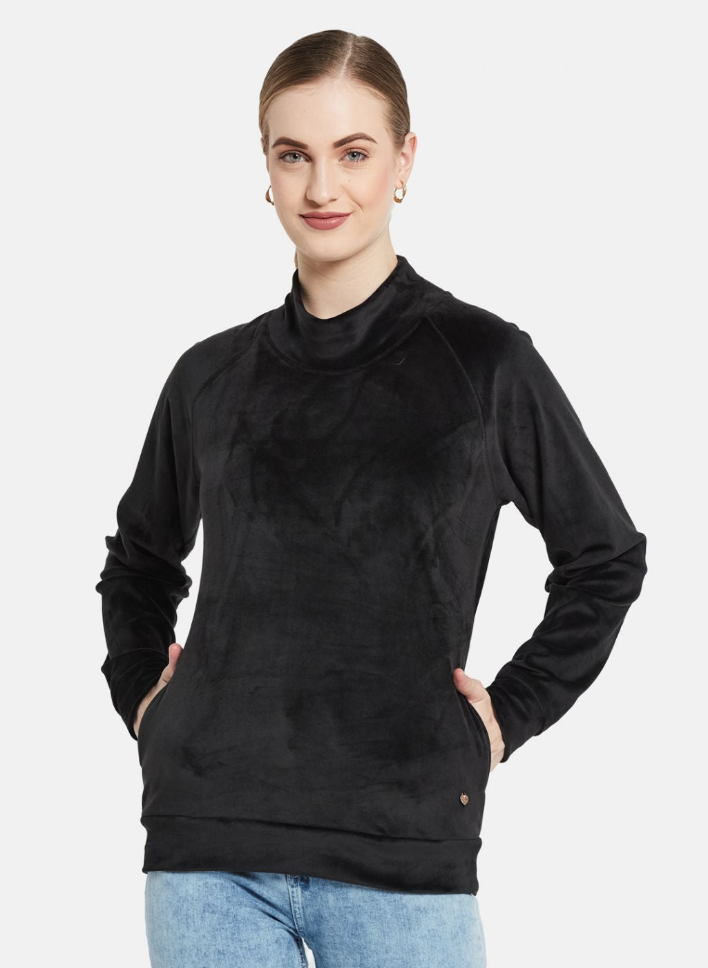 Women Black Solid Sweatshirt