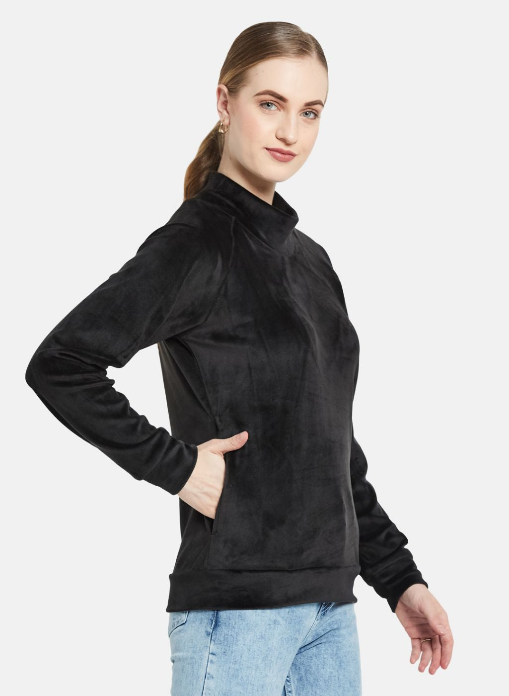 Women Black Solid Sweatshirt