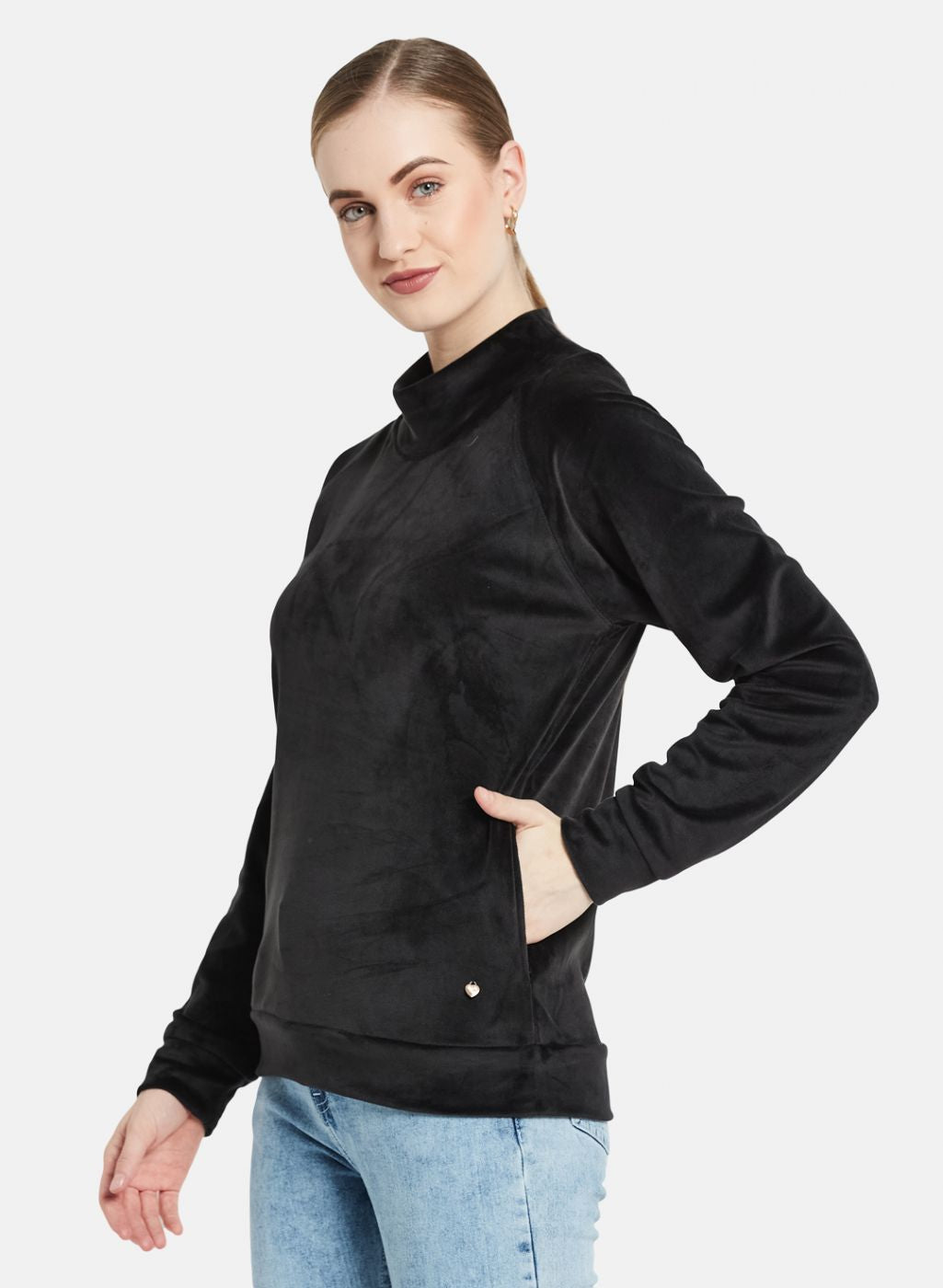 Women Black Solid Sweatshirt