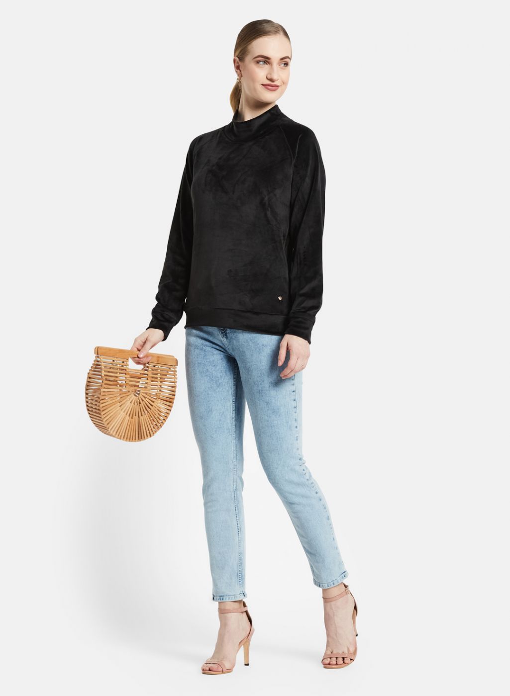 Women Black Solid Sweatshirt