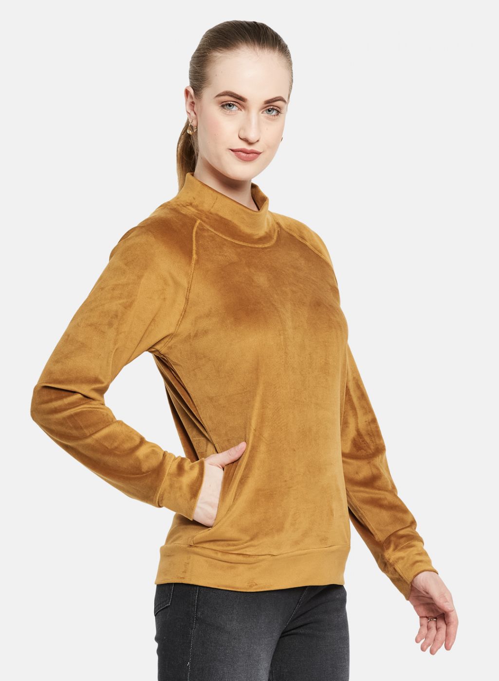Women Mustard Solid Sweatshirt