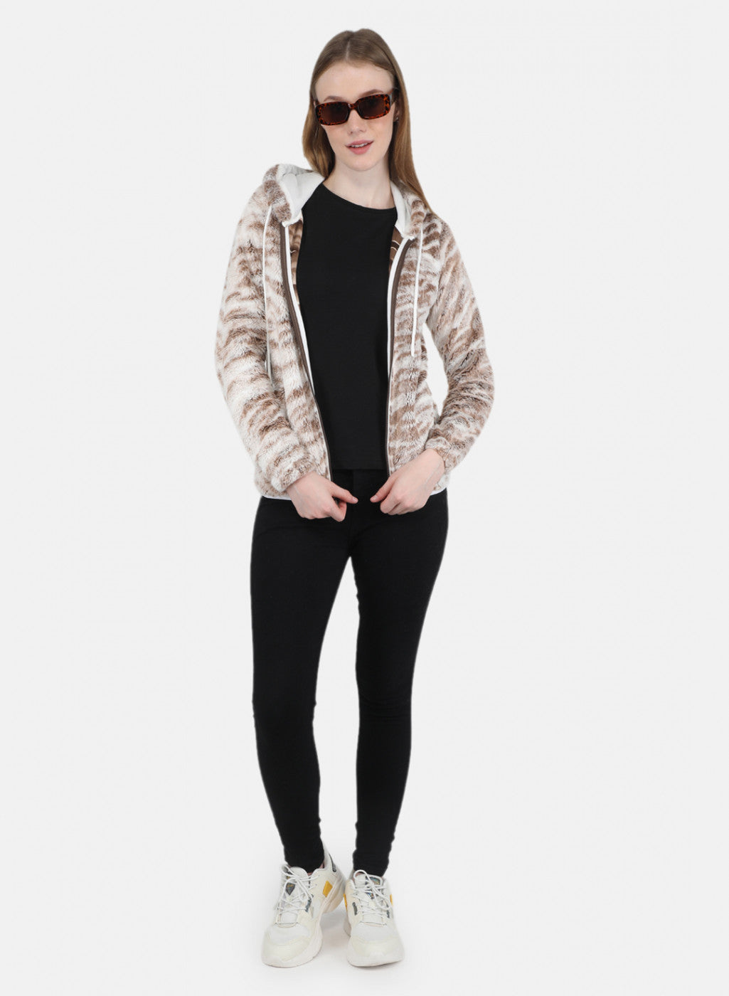 Women Beige Solid Sweatshirt