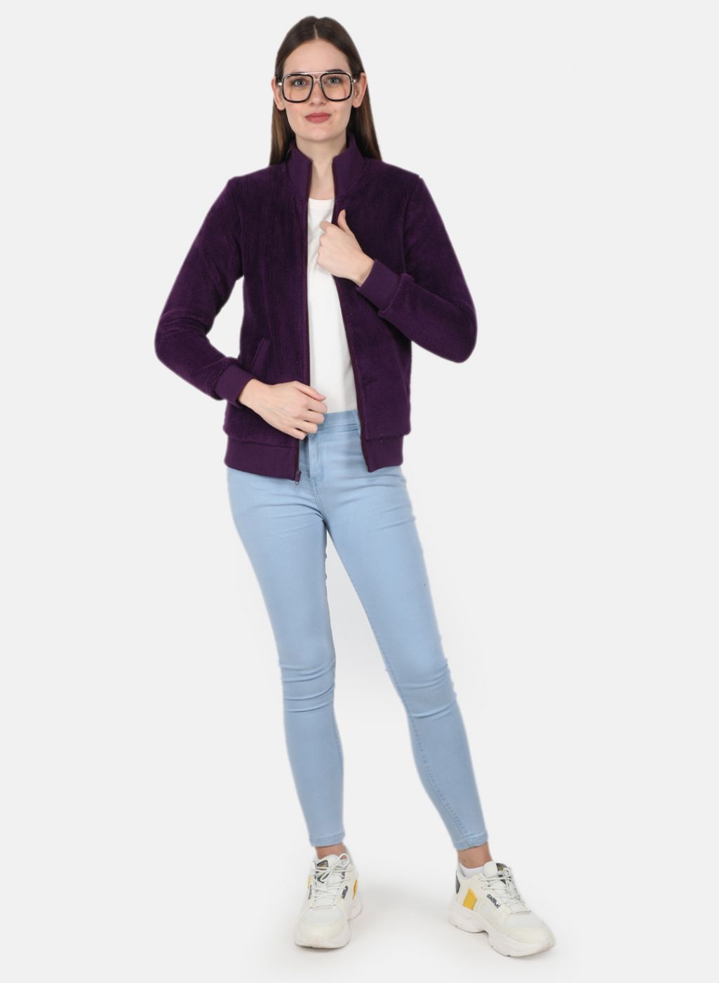 Women Purple Solid Sweatshirt