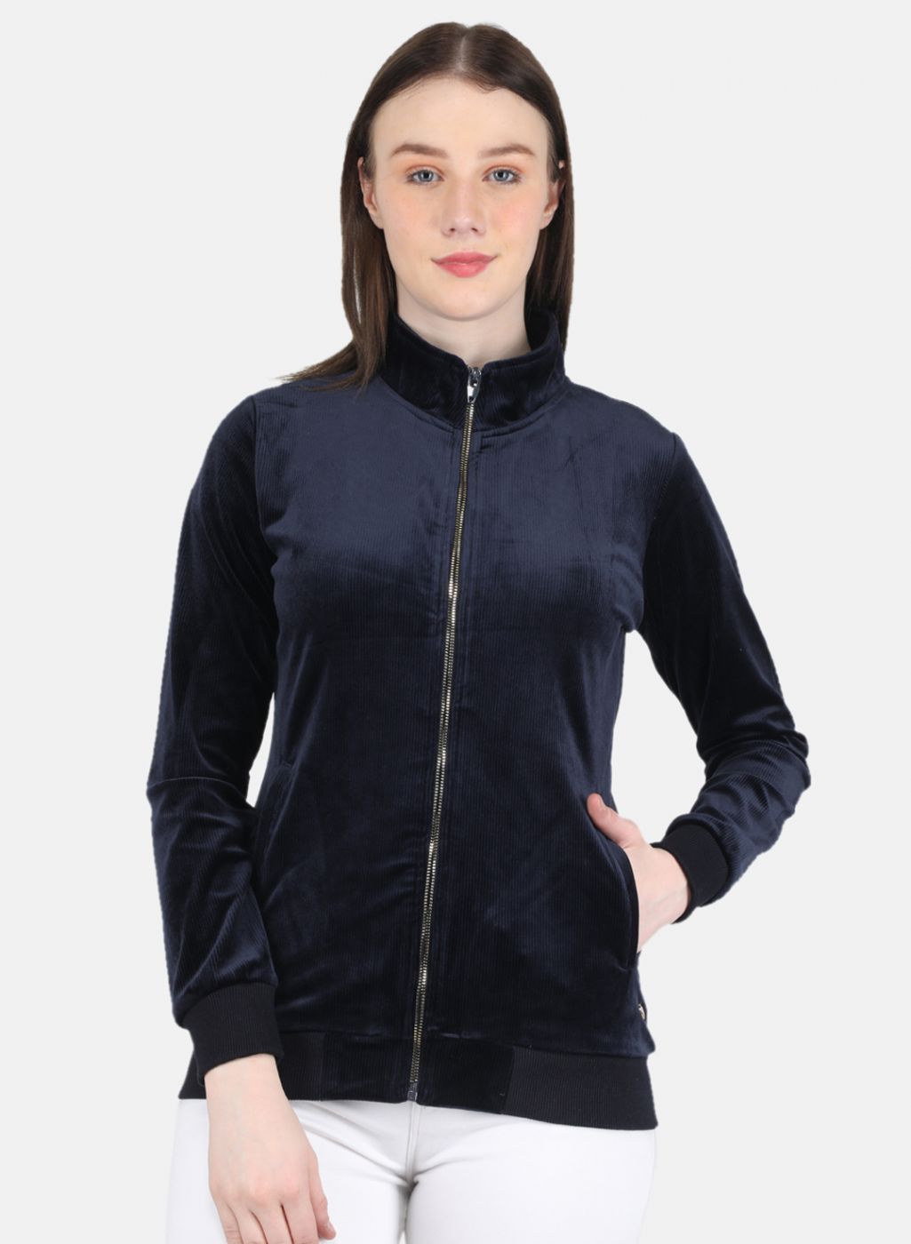 Women NAvy Blue Self Design Sweatshirt