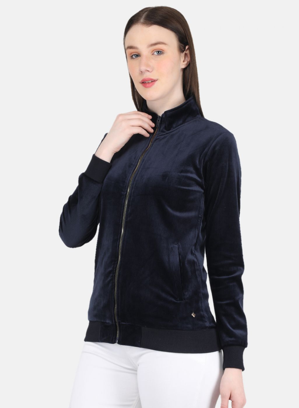 Women NAvy Blue Self Design Sweatshirt