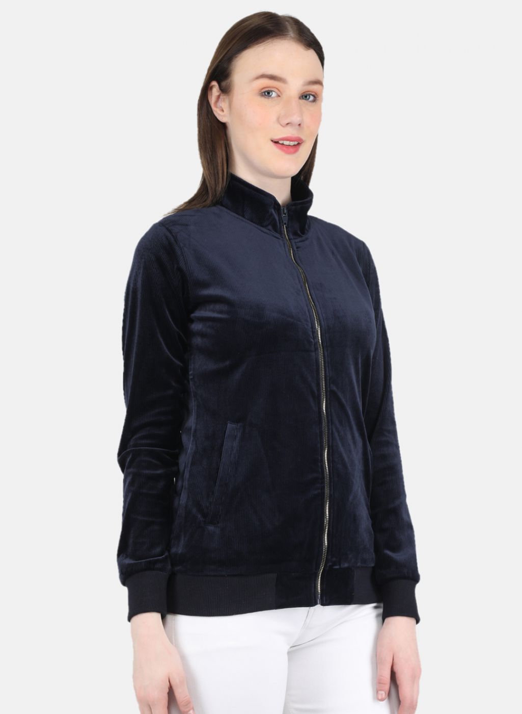 Women NAvy Blue Self Design Sweatshirt