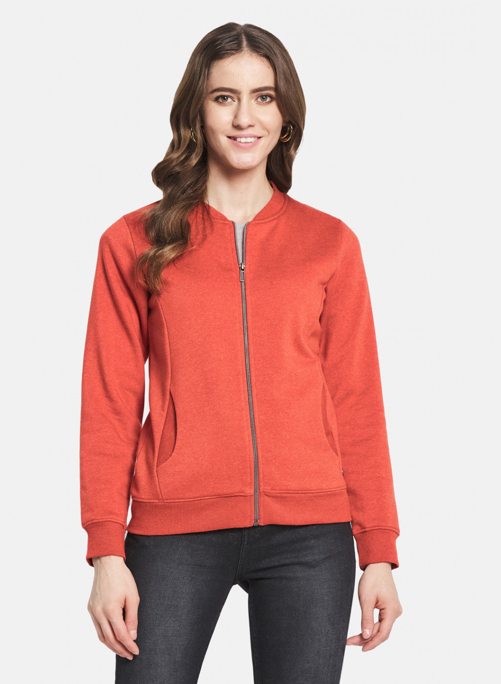 Women Rust Orange Solid Sweatshirt