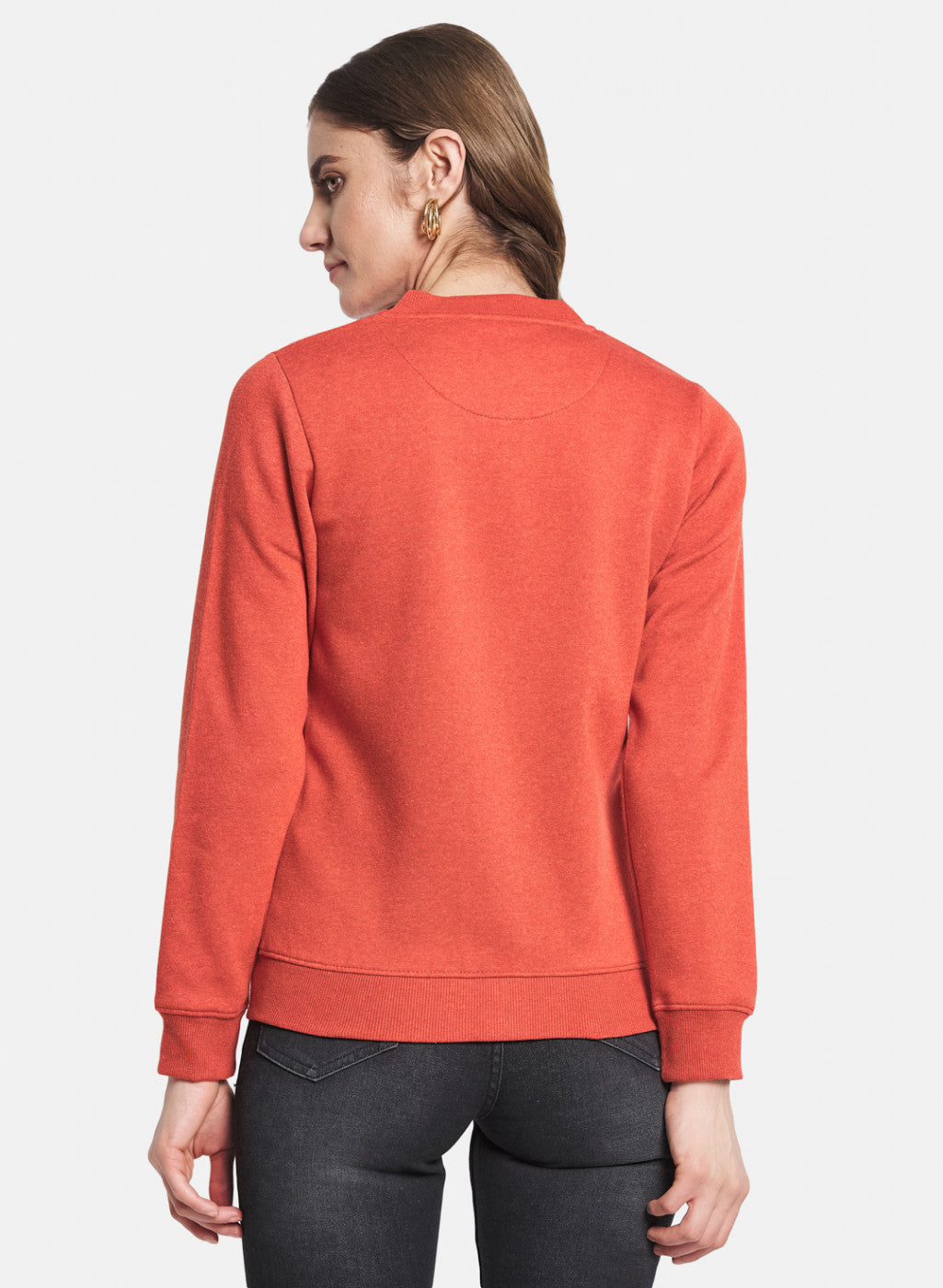 Women Rust Orange Solid Sweatshirt