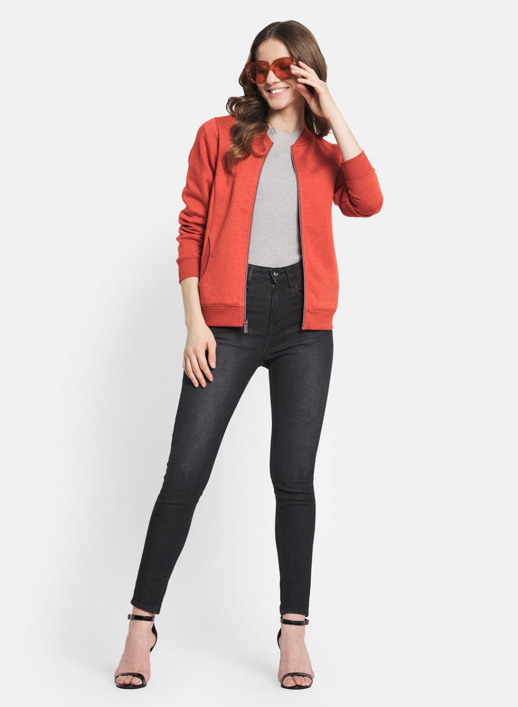 Women Rust Orange Solid Sweatshirt