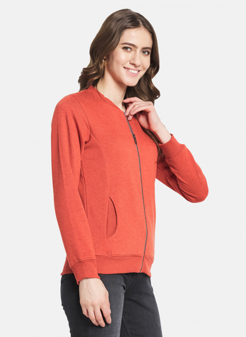 Women Rust Orange Solid Sweatshirt