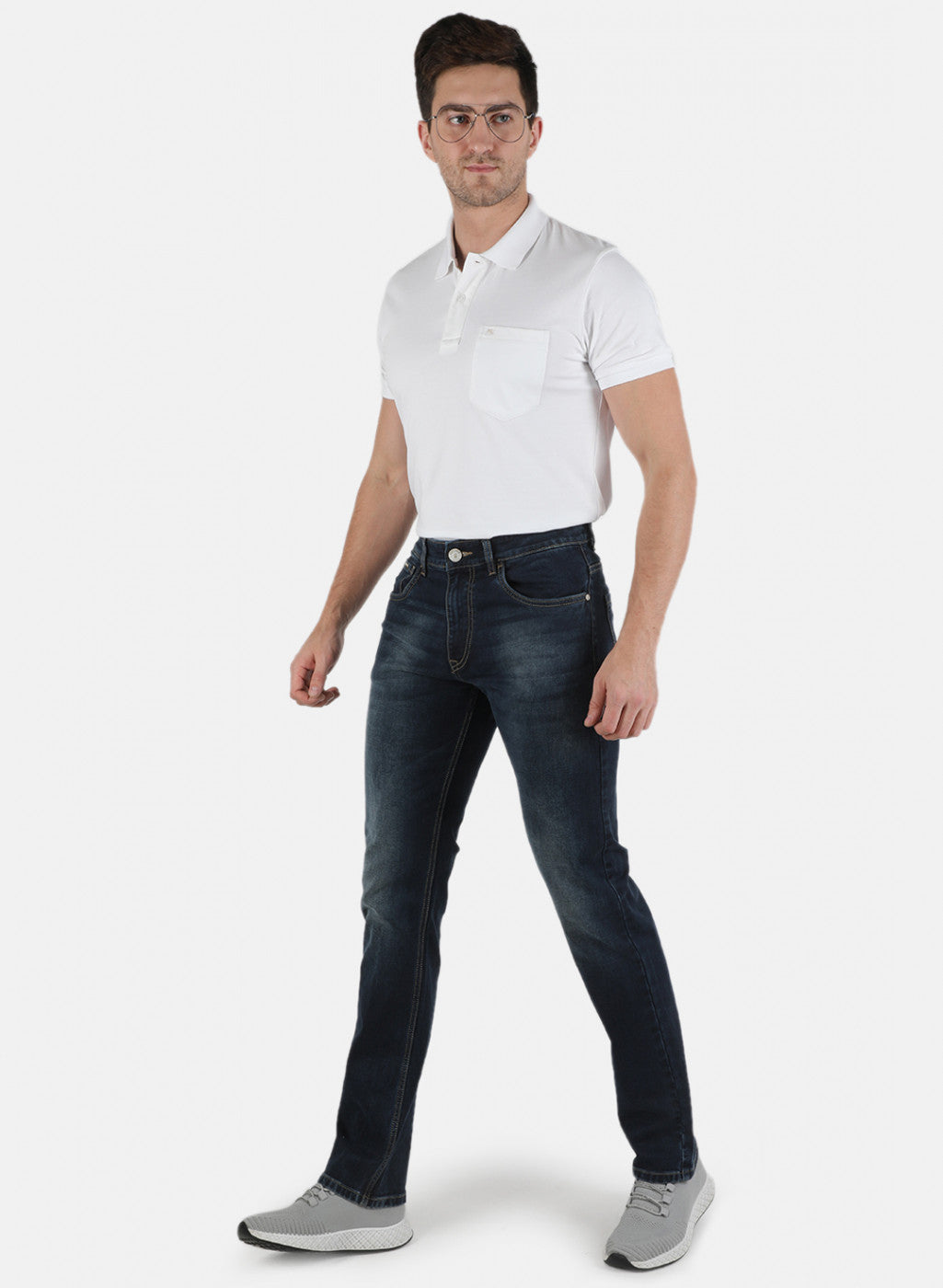 Men Navy Blue Regular Fit Denim