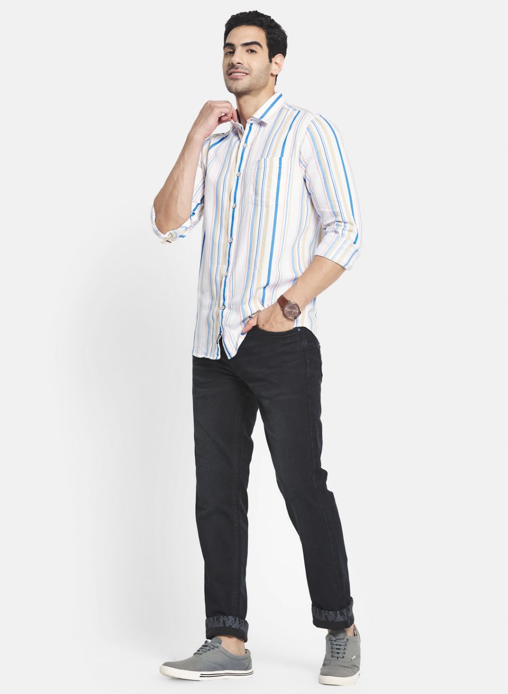 Men Olive Narrow Fit Denim