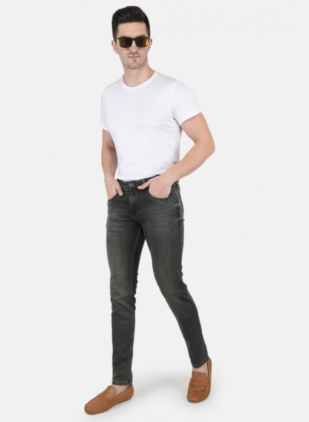 Men Olive Skinny Fit Denim