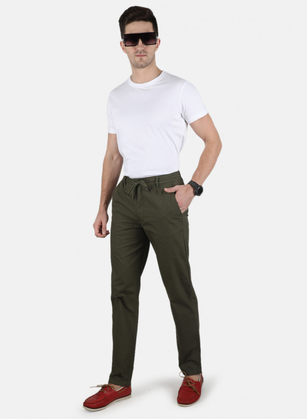 Men Olive Plain Lower