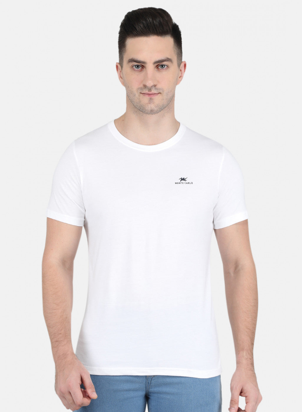 Men White Solid T-Shirt