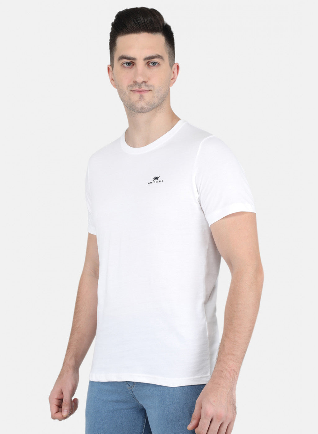 Men White Solid T-Shirt