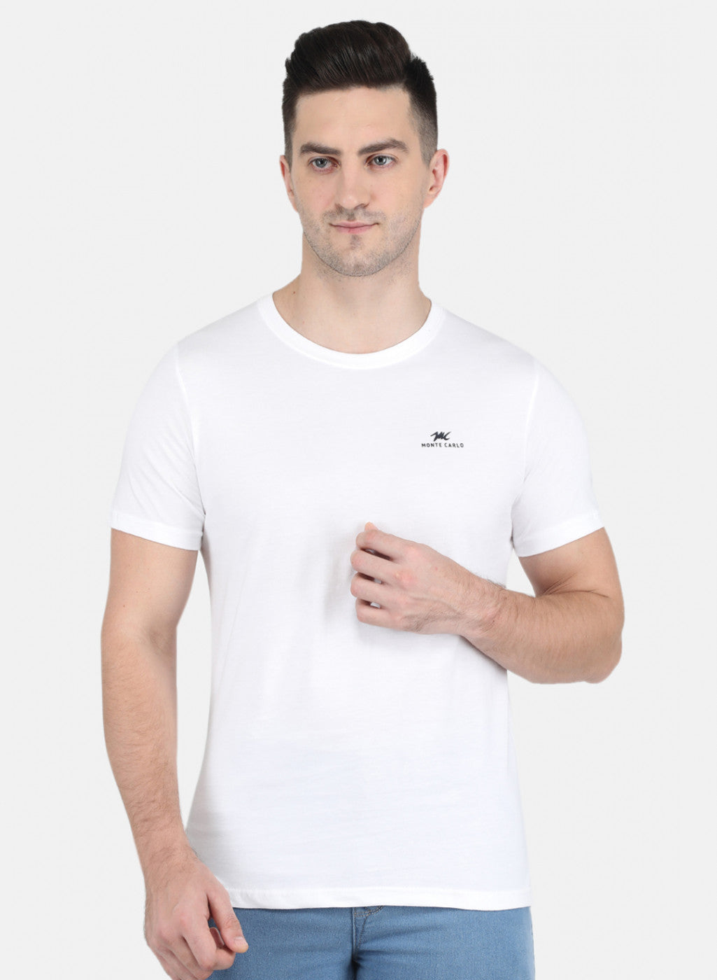 Men White Solid T-Shirt