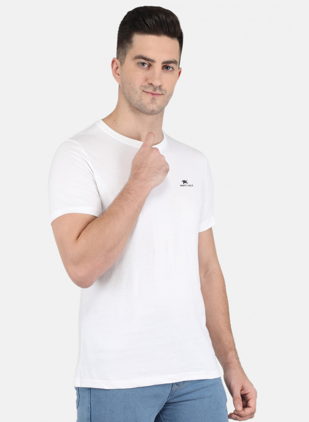 Men White Solid T-Shirt