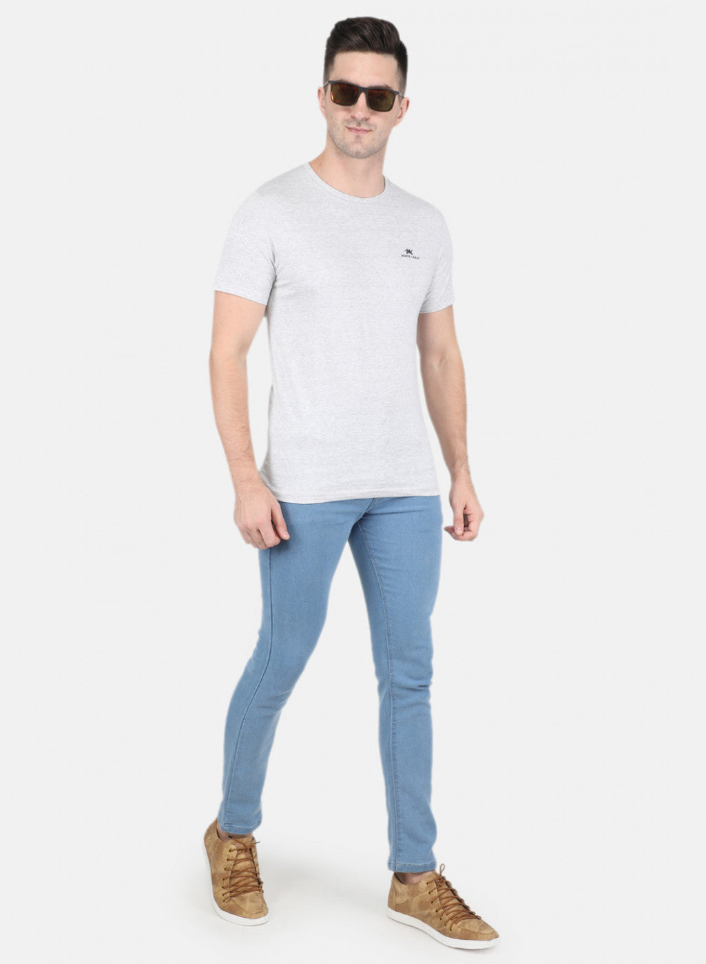 Men Grey Solid T-Shirt