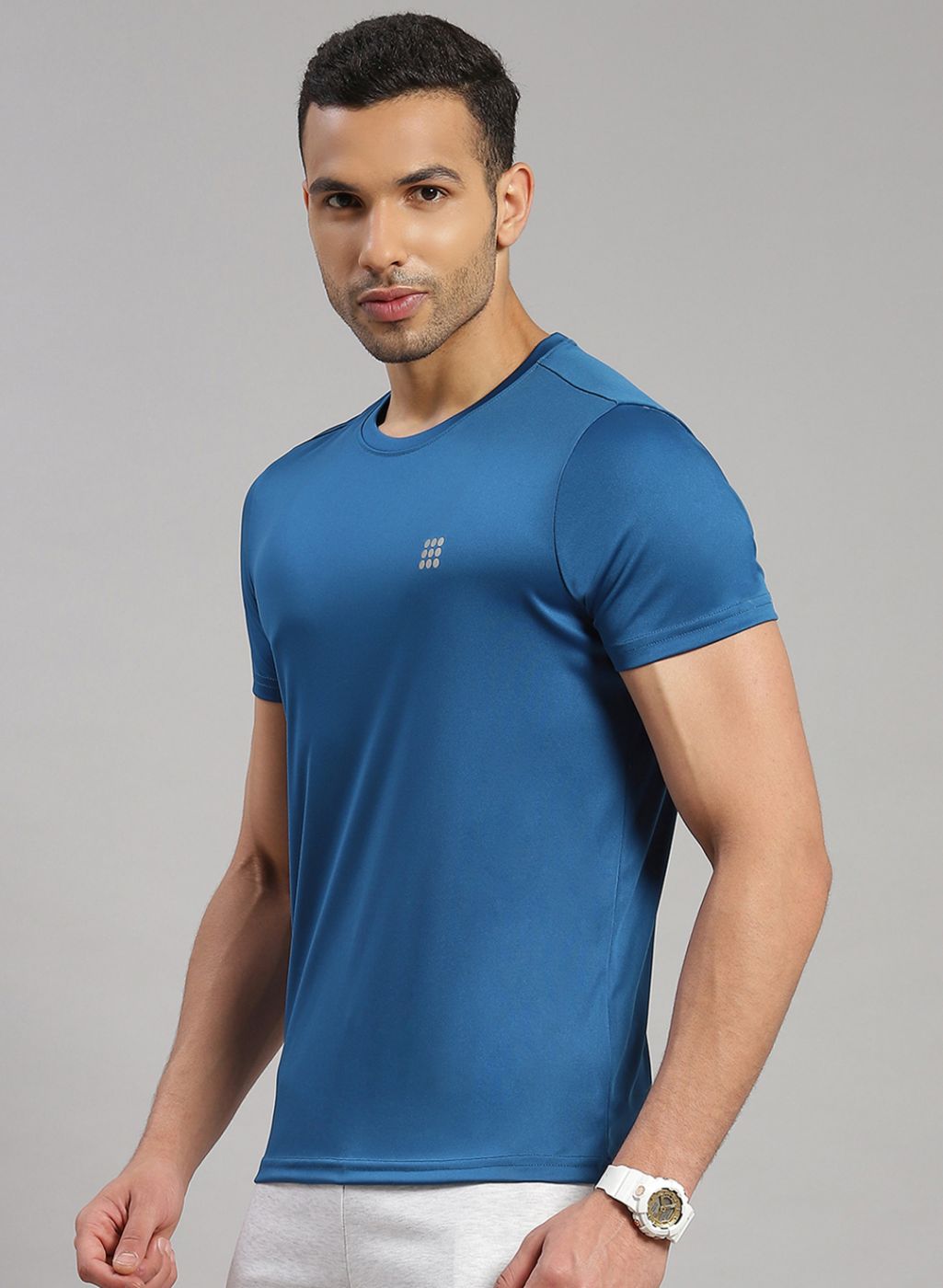 Rock.it Men Teal Blue Solid T-Shirt