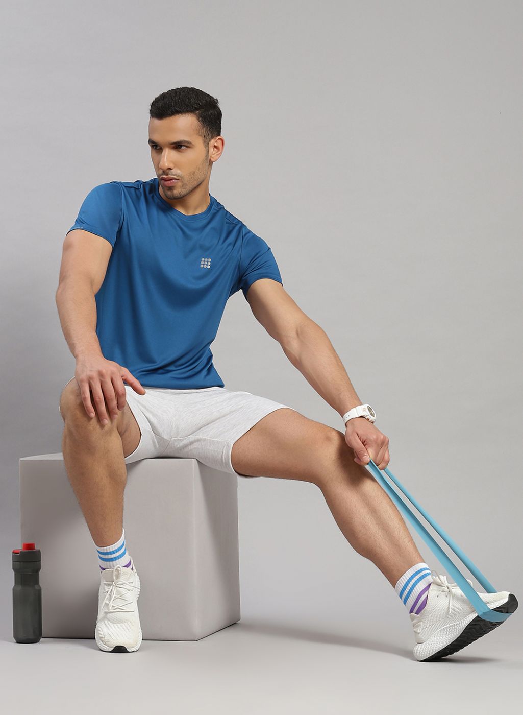 Rock.it Men Teal Blue Solid T-Shirt