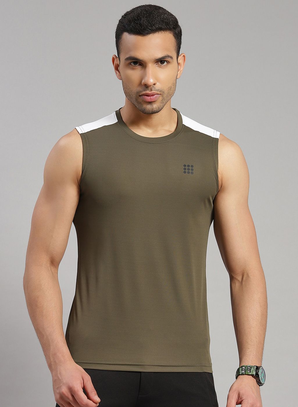 Rock.it Men Olive Sleeveless T-Shirt