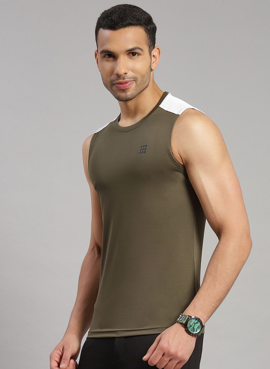 Rock.it Men Olive Sleeveless T-Shirt
