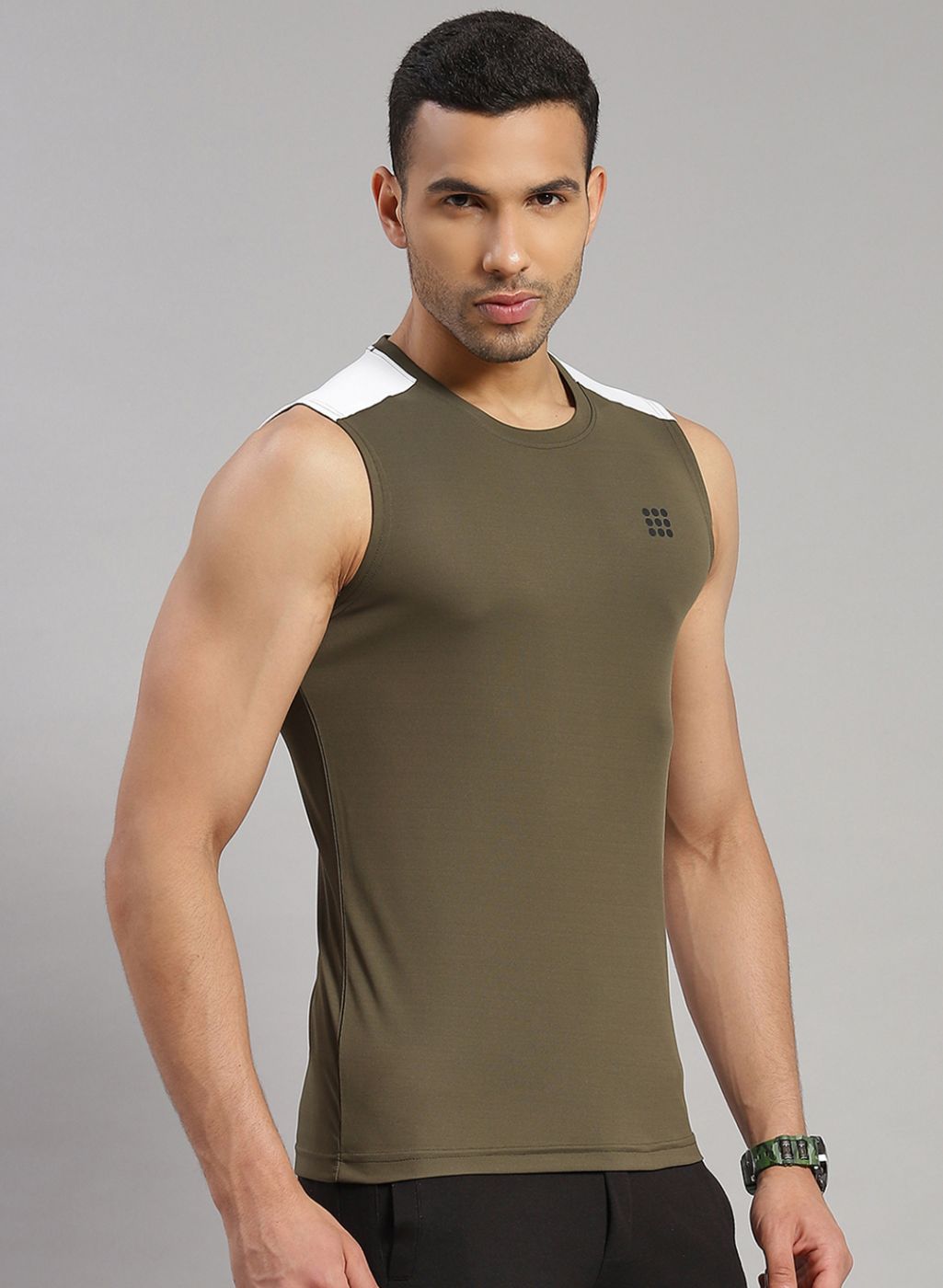 Rock.it Men Olive Sleeveless T-Shirt