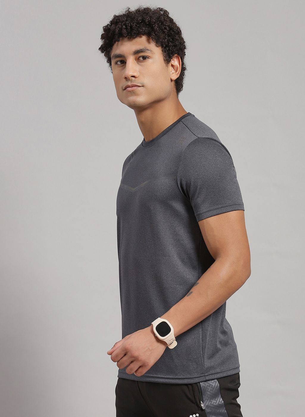 Rock.it Men Grey Solid T-Shirt