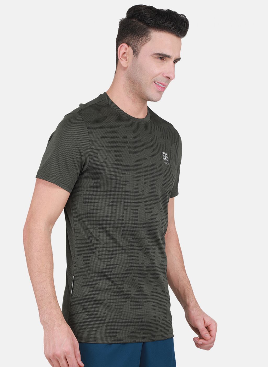 Rock.it Men Olive Self Design T-Shirt
