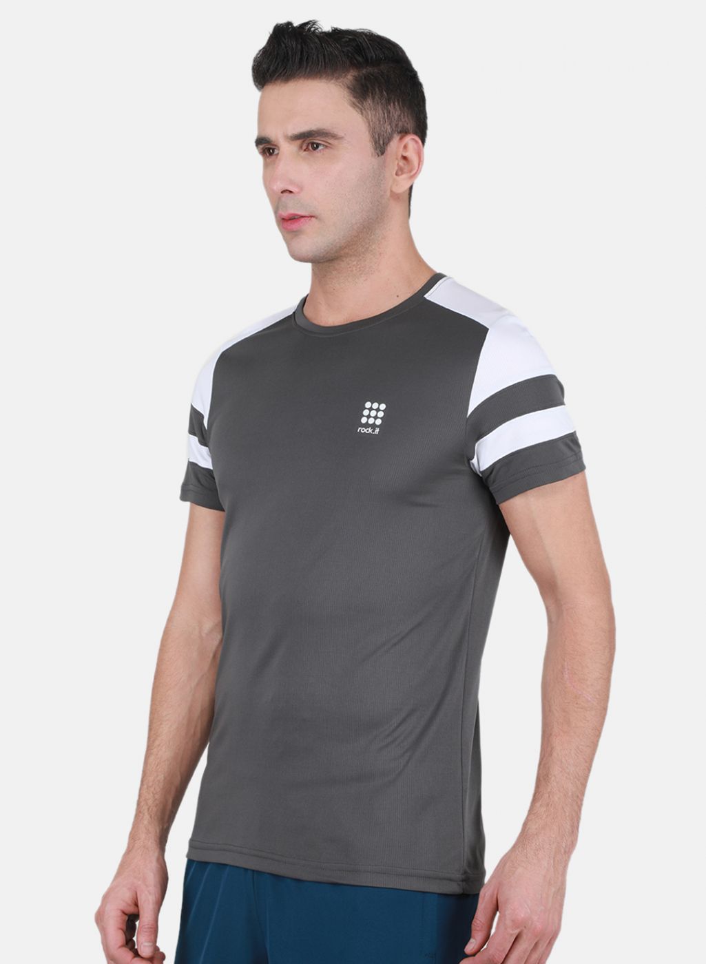 Rock.it Men Grey Self Design T-Shirt