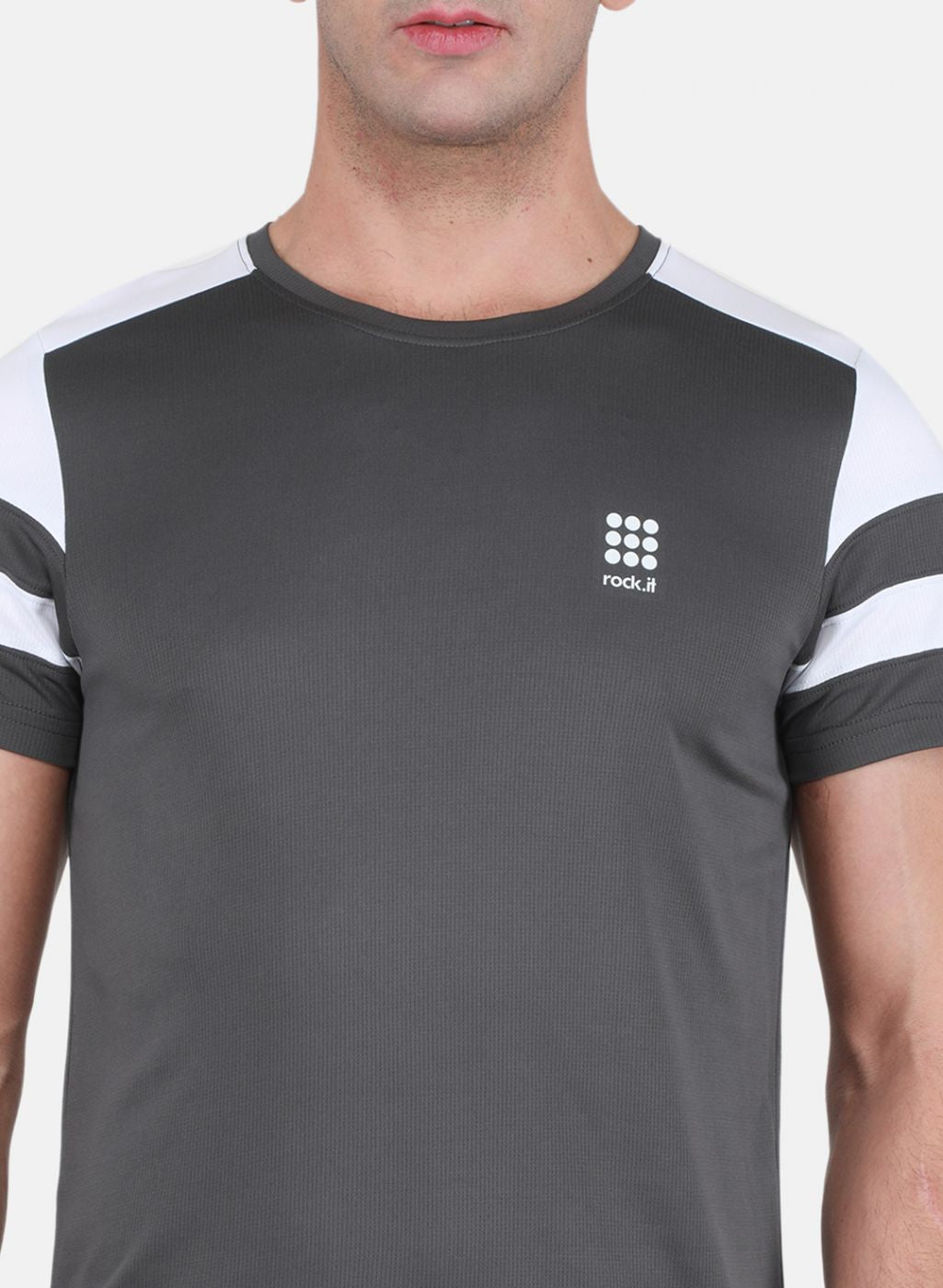 Rock.it Men Grey Self Design T-Shirt