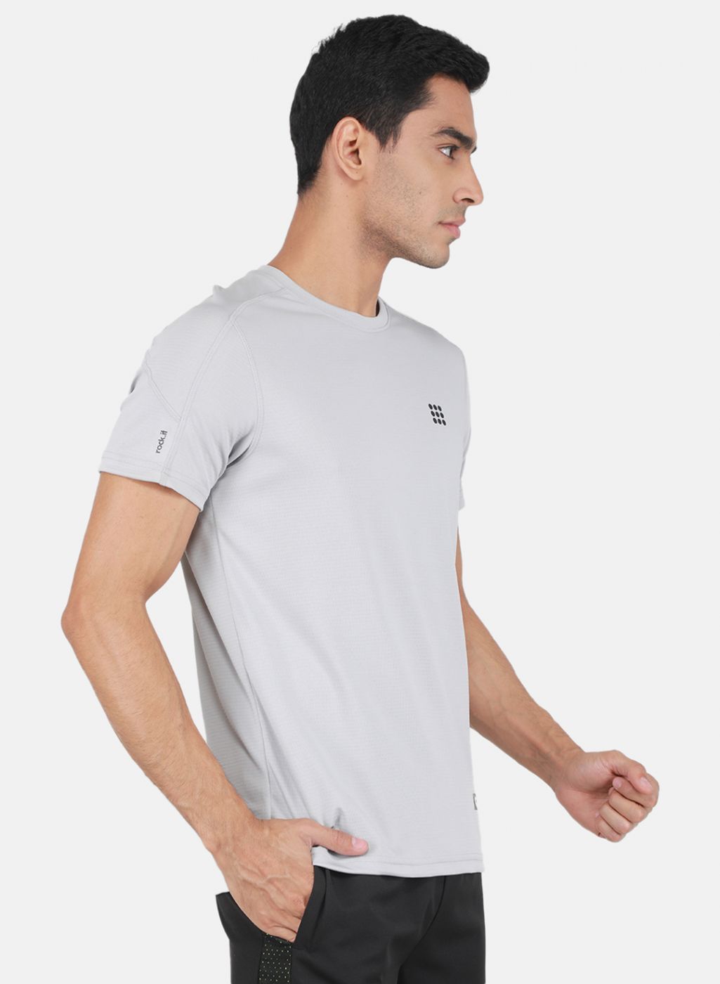 Rock.it Men Grey Self Design T-Shirt