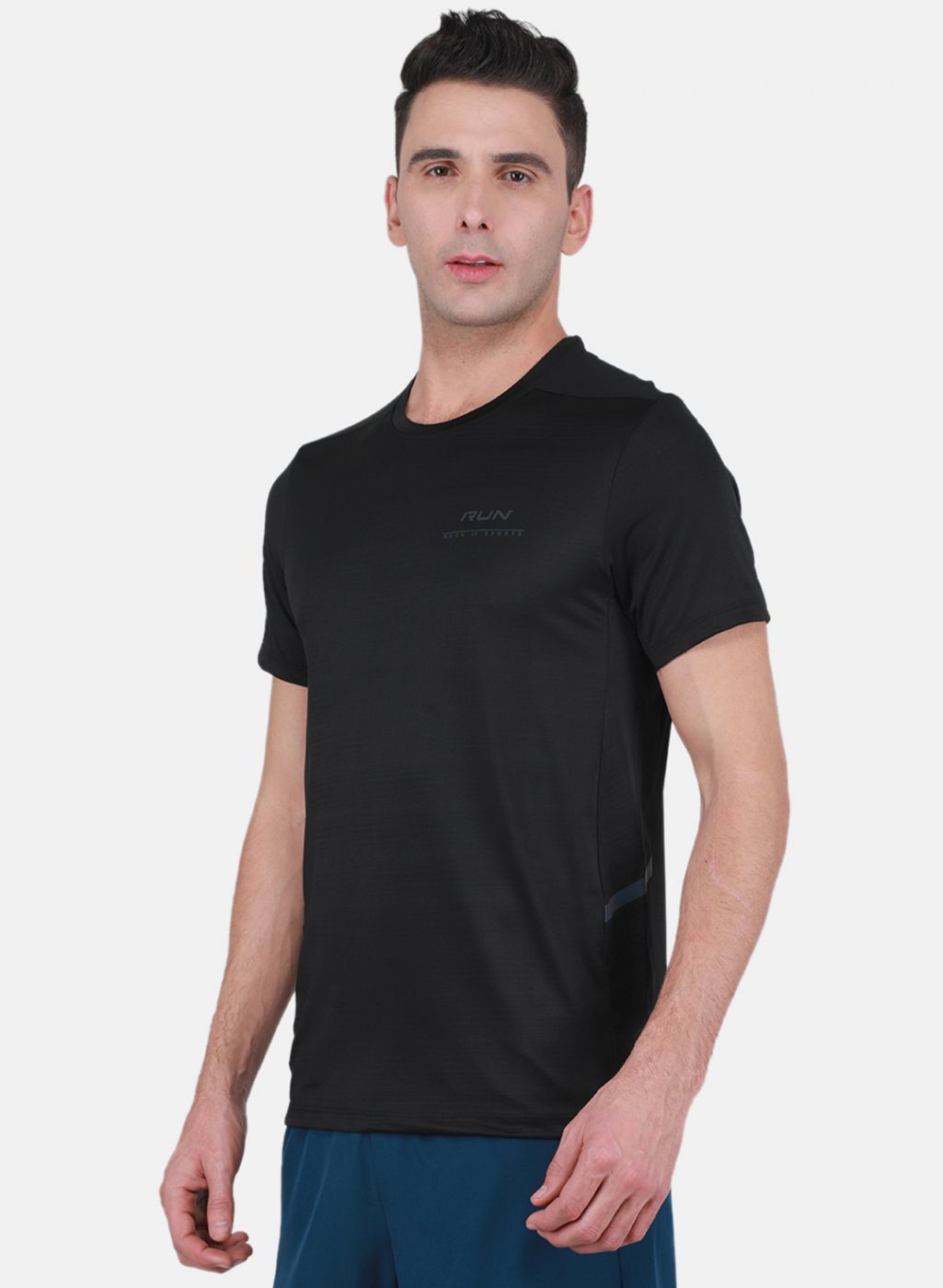 Rock-it Men Black Self Design T-Shirt