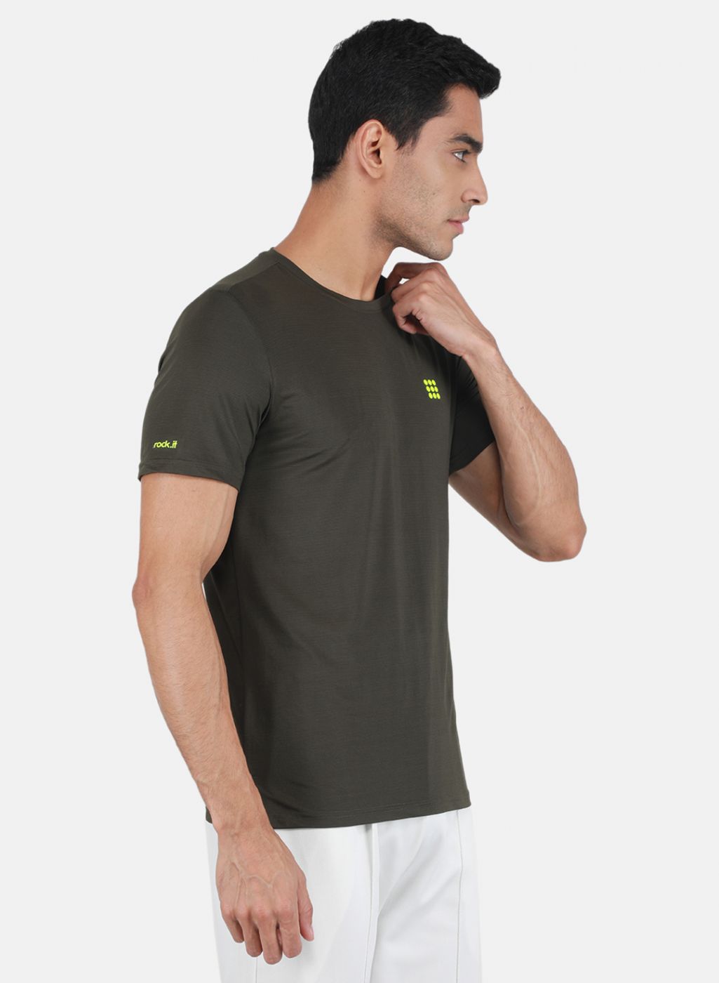 Rock.it Men Olive Self Design T-Shirt