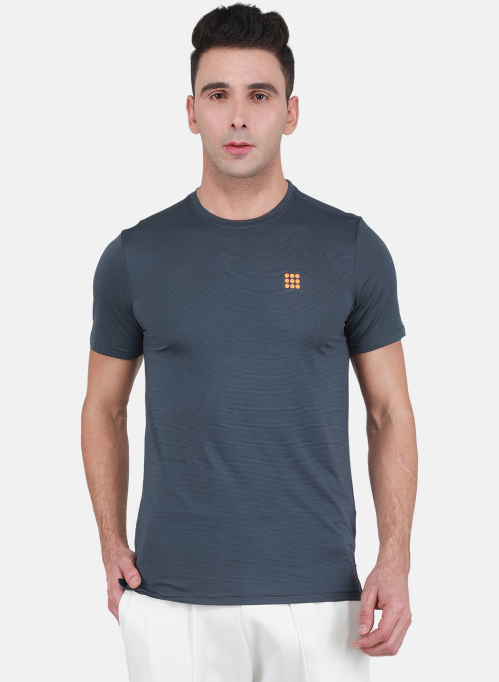 Rock.it Men Grey Self Design T-Shirt