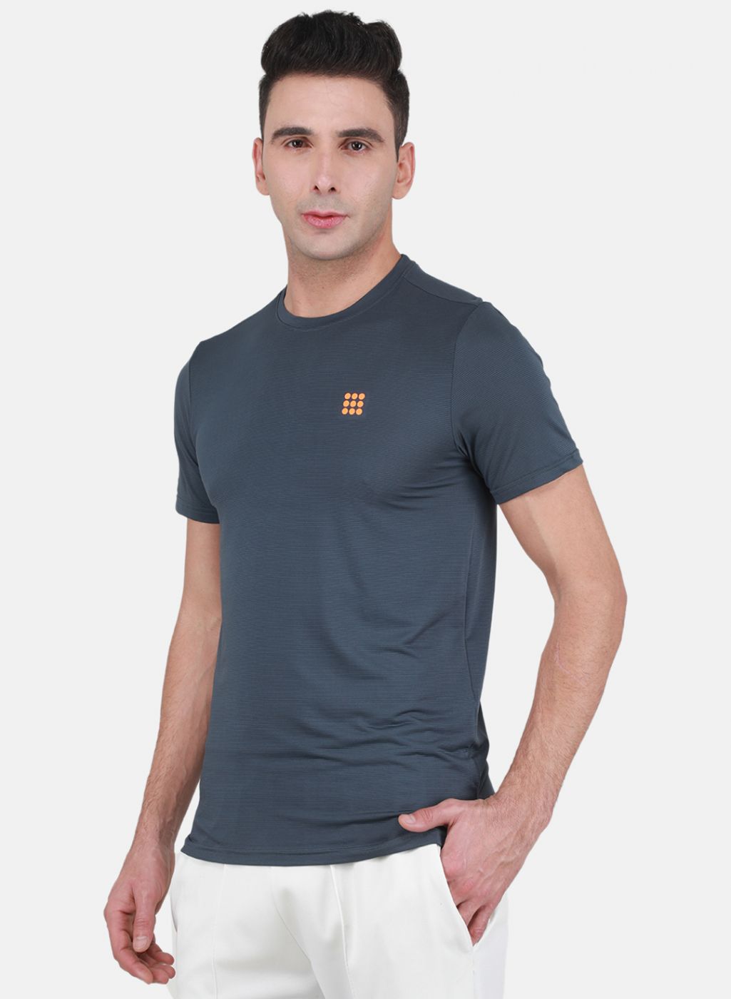 Rock.it Men Grey Self Design T-Shirt