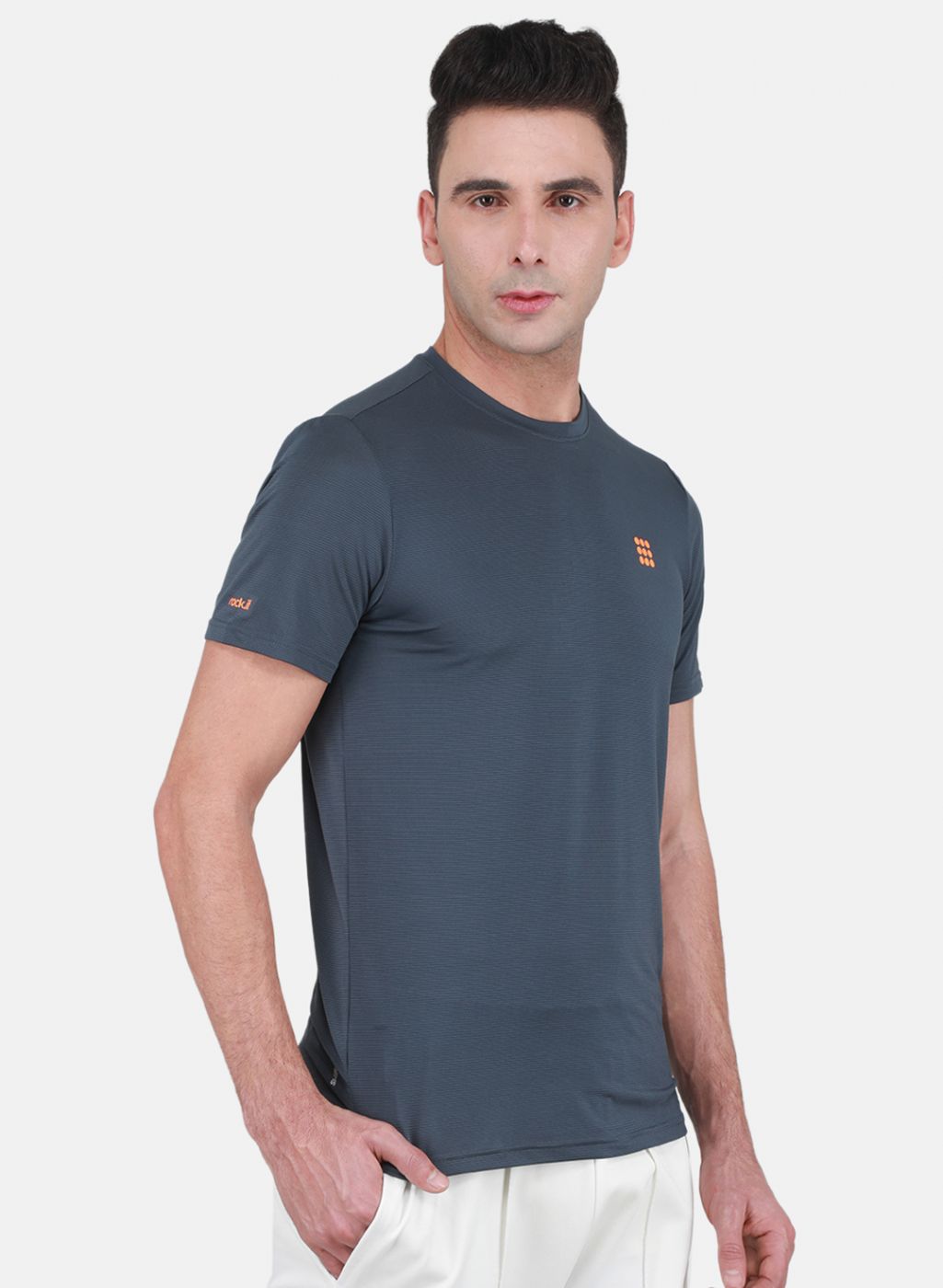 Rock.it Men Grey Self Design T-Shirt