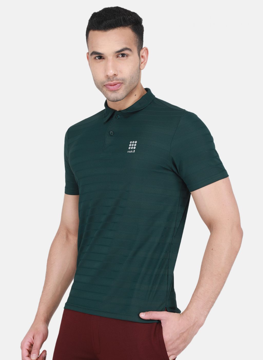 Rock.it Men Olive Self Design T-Shirt