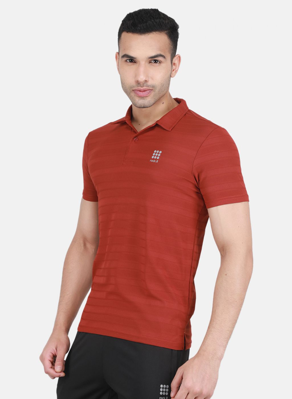 Rock.it Men Rust Orange Self Design T-Shirt