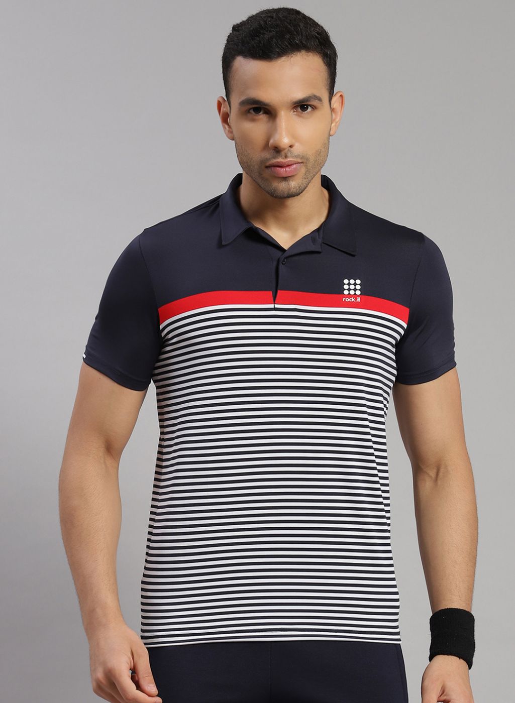 Rock.it Men Navy Blue & White Stripe T-Shirt
